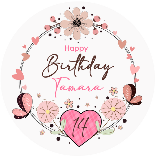 Happy Birthday Pink Heart Cake Topper
