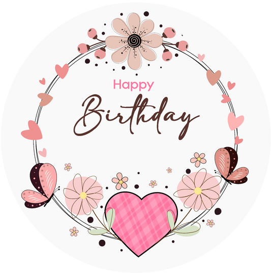 Happy Birthday Pink Heart Cake Topper
