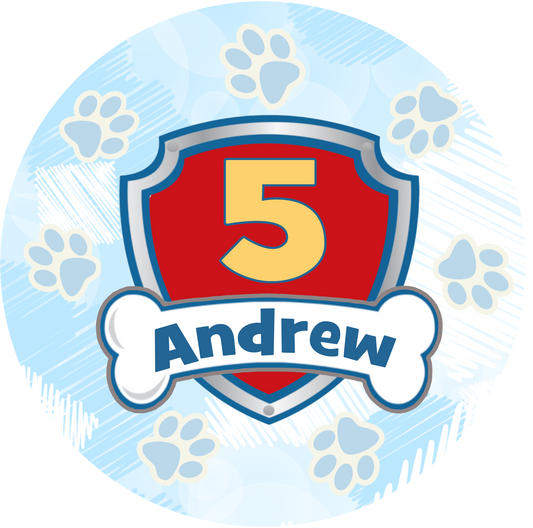 Happy Birthday Paw Blue Shield Cake Topper