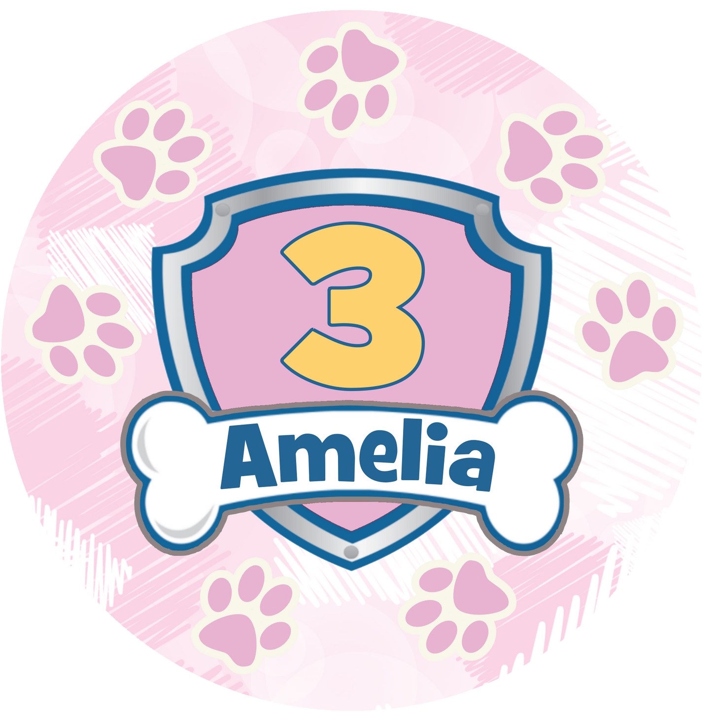 Happy Birthday Paw Pink Shield Cake Topper