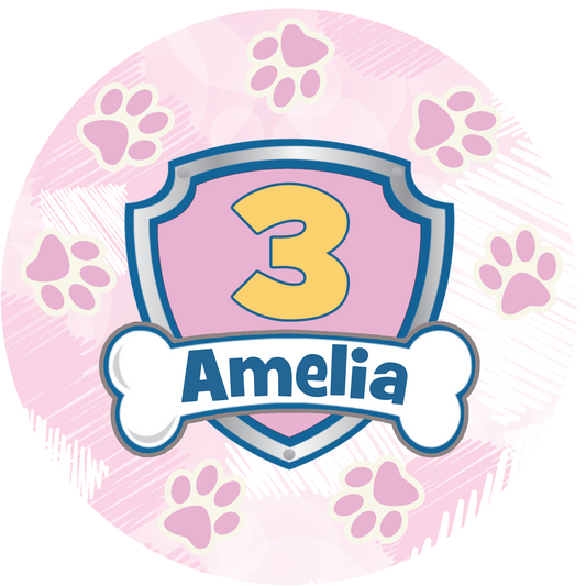 Happy Birthday Paw Pink Shield Cake Topper