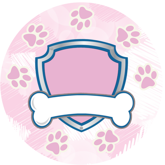 Happy Birthday Paw Pink Shield Cake Topper