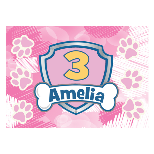 Happy Birthday Rectangular Pink Paw Cake Topper