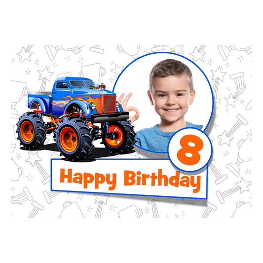 Happy Birthday Rectangular Monster Truck Cake Topper