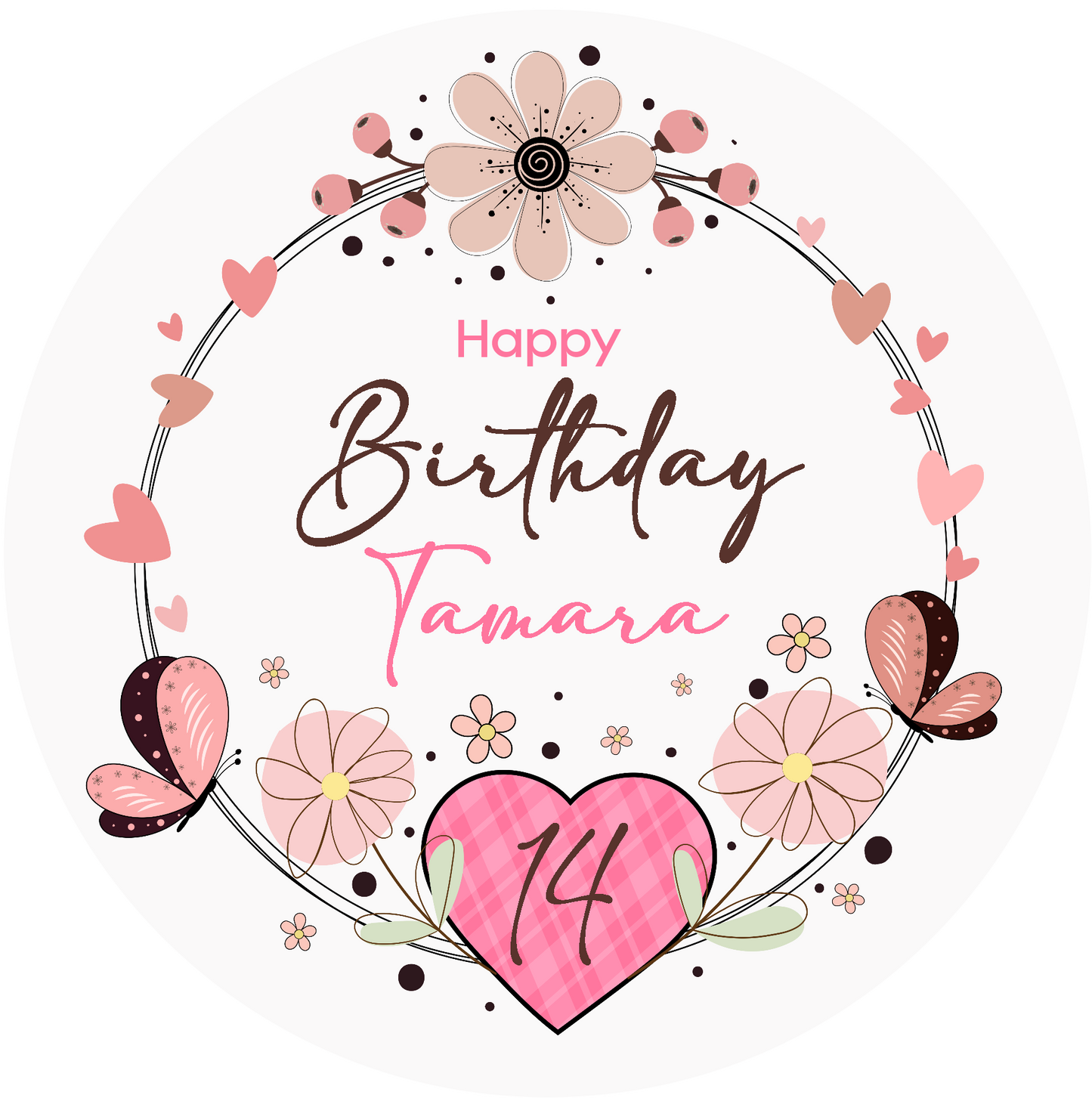Happy Birthday Pink Heart Cake Topper