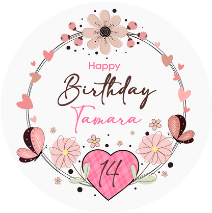 Happy Birthday Pink Heart Cake Topper