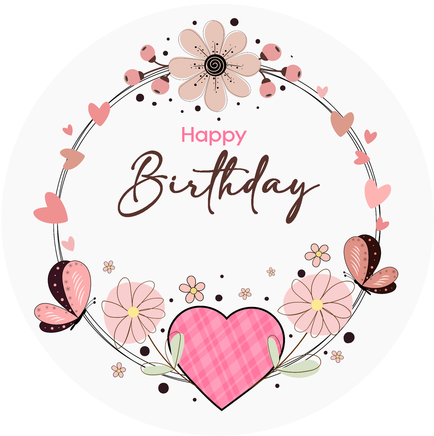 Happy Birthday Pink Heart Cake Topper