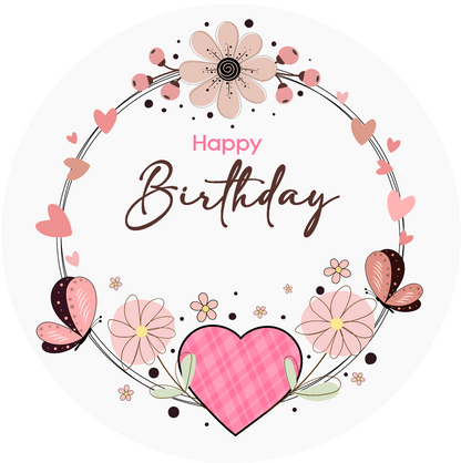 Happy Birthday Pink Heart Cake Topper